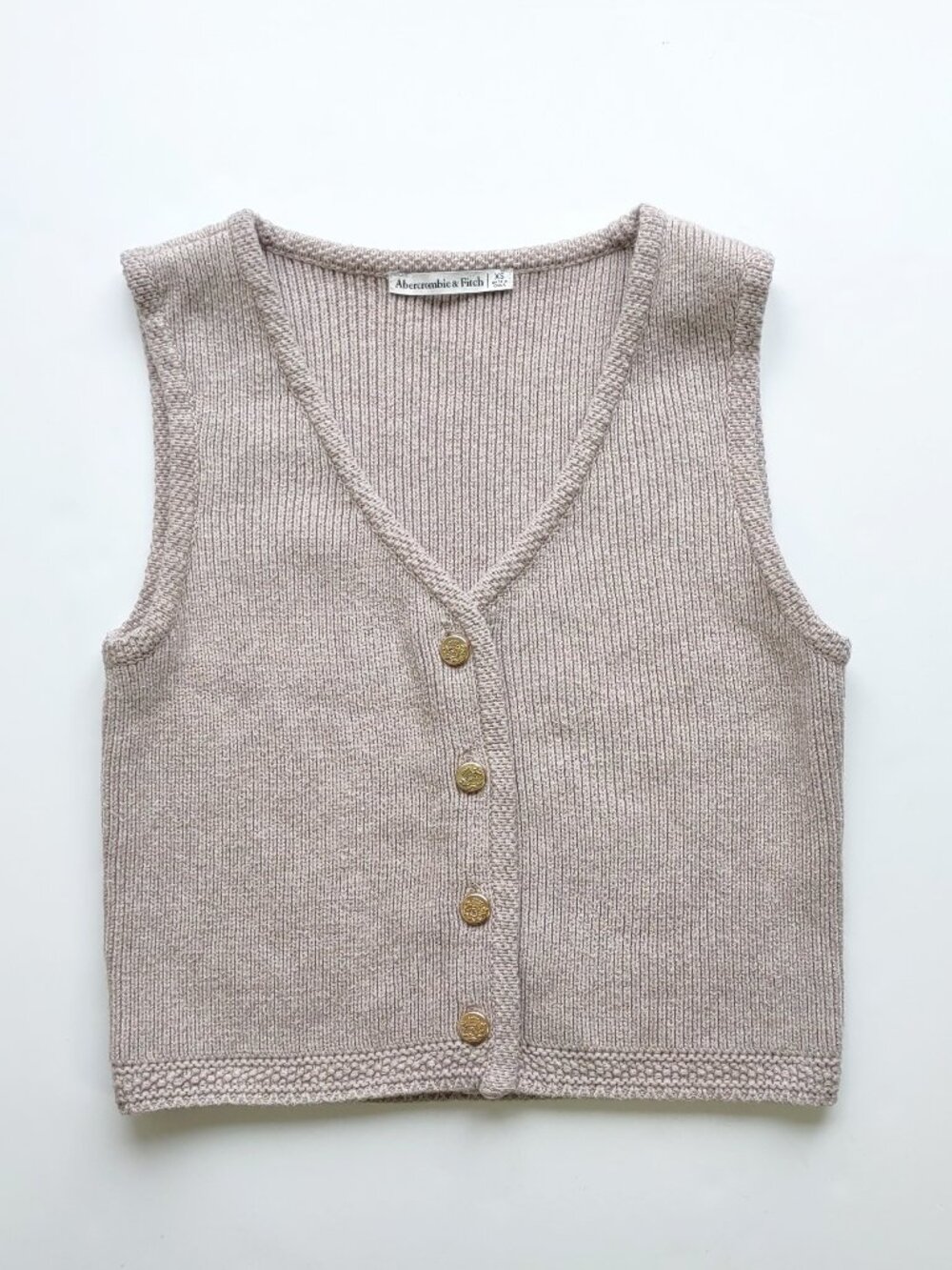 A&F Abercrombie Fitch Mara Sweater Vest Knit Top Taupe 90's Style Preppy Size XS